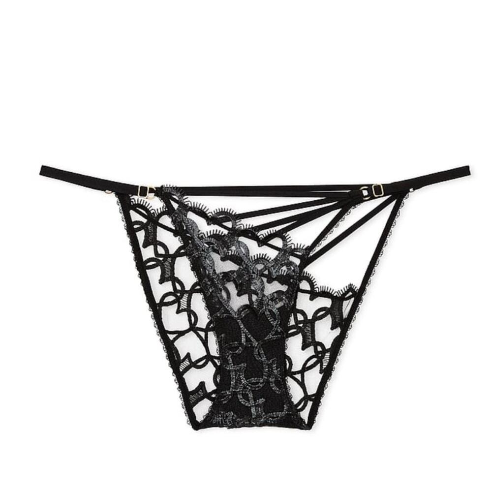 Victoria's Secret Very Sexy Black Linked Hearts Strappy Bikini Panty Sz L